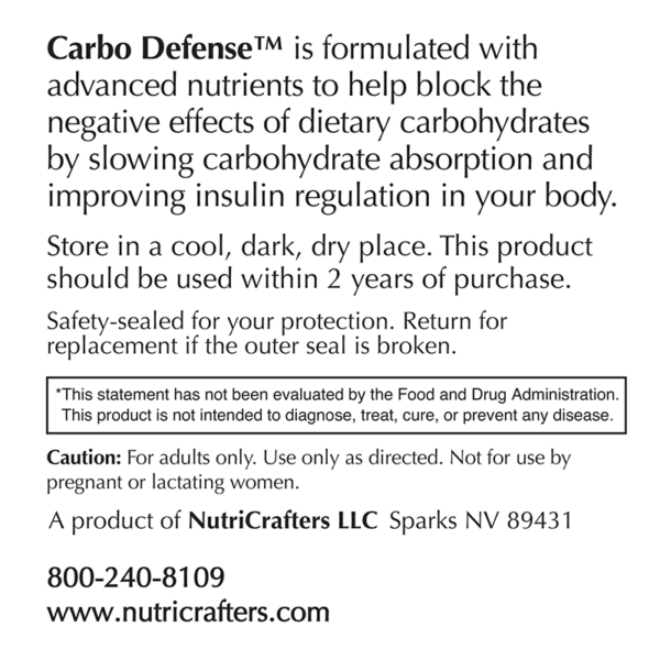 Nutristand, NutriCrafters, Carbo Defense™ is formulated with advanced nutrients to help block the negative effects of dietary carbohydrates.