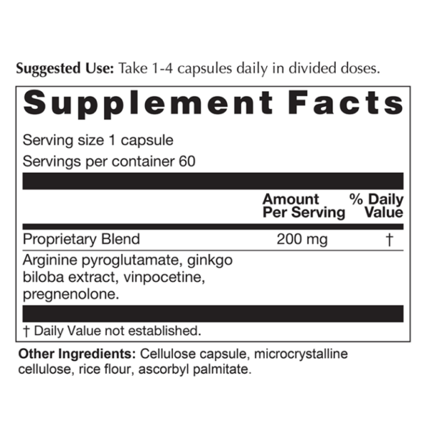 Nutristand, Nutricrafters,Smart Advantage contains a 200 miligram proprietary blend of Arginine pyroglutamate, ginkgo biloba extract, vinpocetine, and pregnenolone.