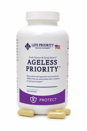 Ageless Priority dietary supplement bottle with capsules
