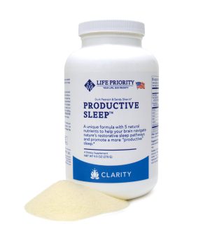 Container of Productive Sleep dietary supplement with powder.