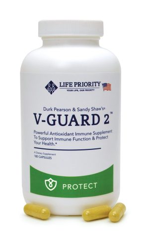 V-GUARD 2 dietary supplement bottle and capsules