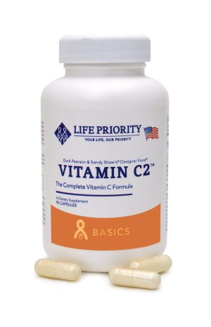 Bottle of Vitamin C supplement with capsules